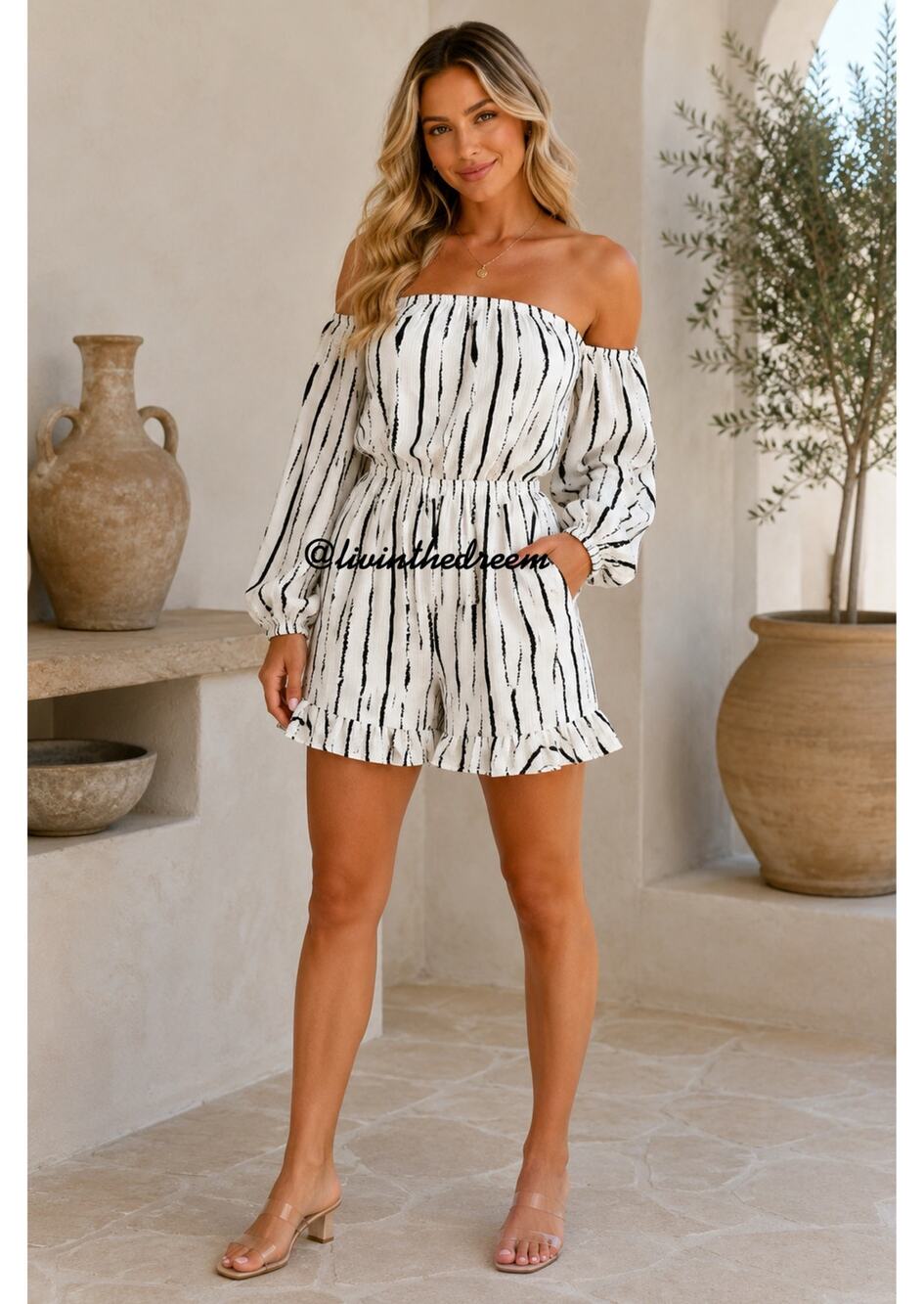 Wild Honey Black And Cream Romper SZ M $59
